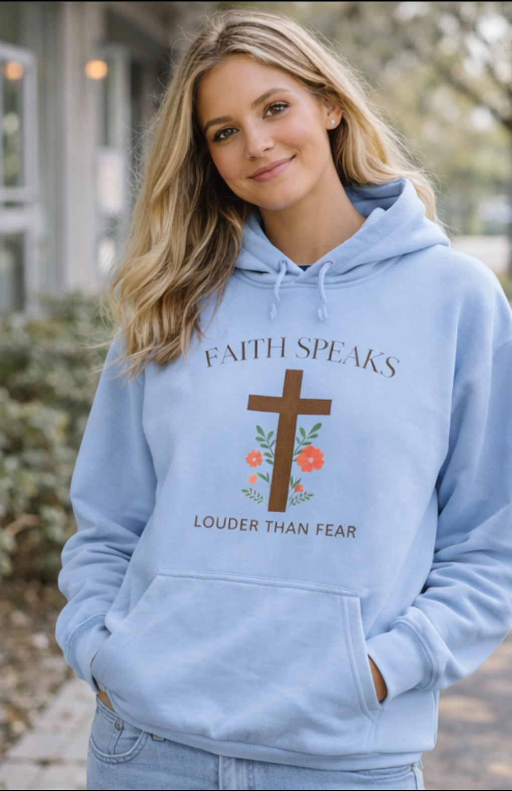 Christian Cross Hoodie - Floral Cross "Speak Life" Religious Pullover