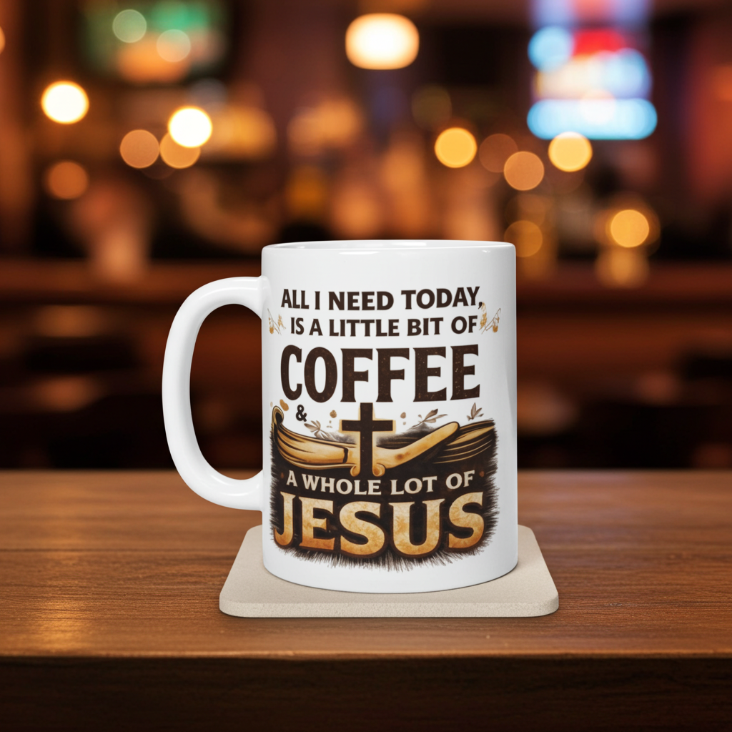 Coffee & Jesus Ceramic Mug: Inspirational Religious Coffee Cup (11oz, 15oz)